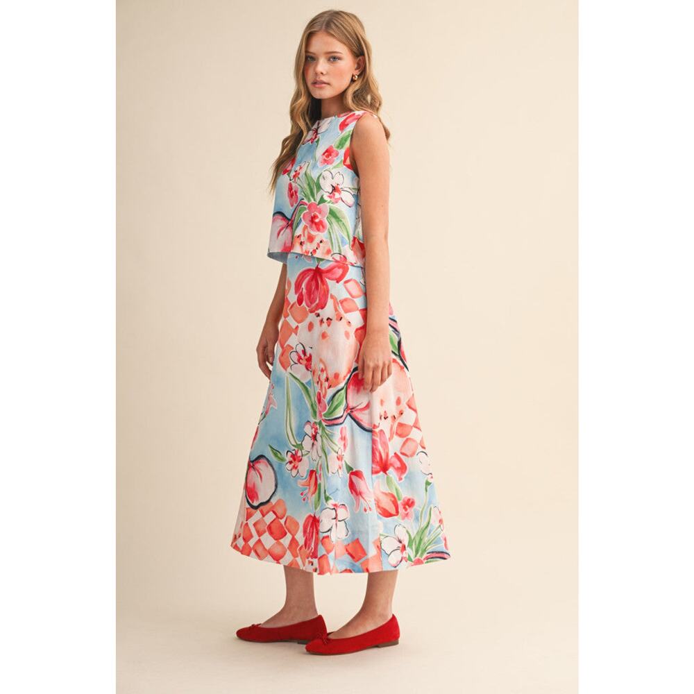&Merci NWT Floral Matching Set Midi Skirt Sleeveless Outfit Sz S